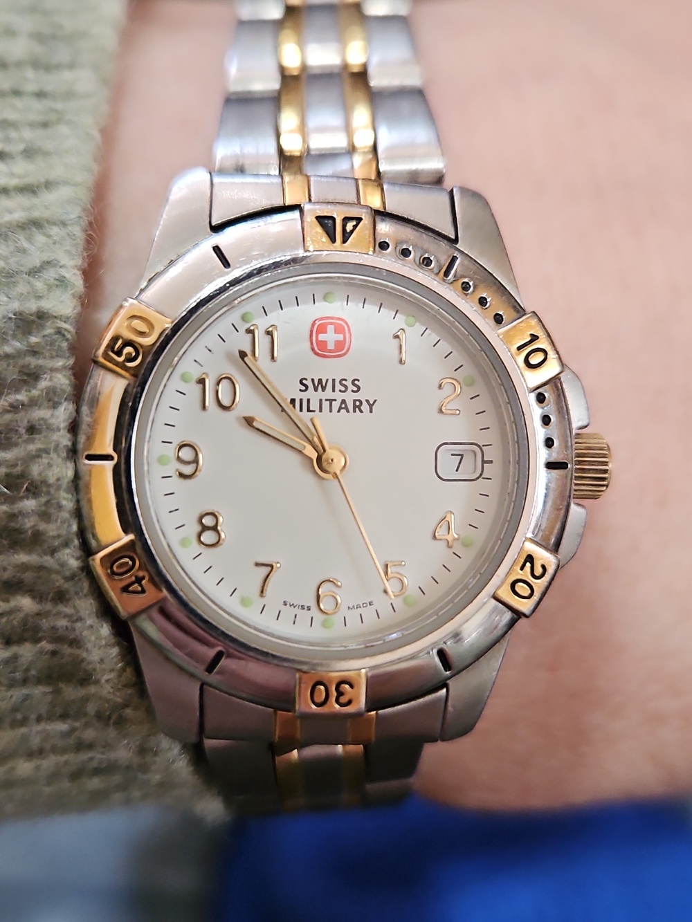 VINTAGE Swiss Military Two-Tone Gold & Silver Woman's Watch with White Dial